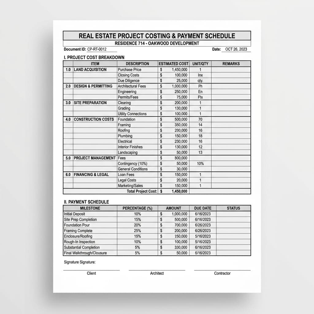 Costing Details Spreadsheet Preview